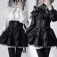 Lolita Bow Lace Blouse – Women’s Black & White Long Sleeve Shirt
