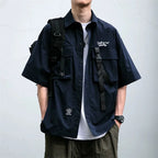 Men’s Oversized Cargo T-Shirt – Japanese Retro Multi-Pocket Y2K Streetwear Tee