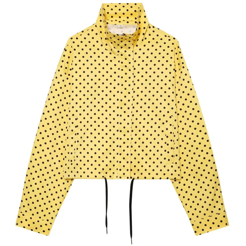 Polka Dot Bomber Jacket – Women’s Oversized Zip Up Outerwear