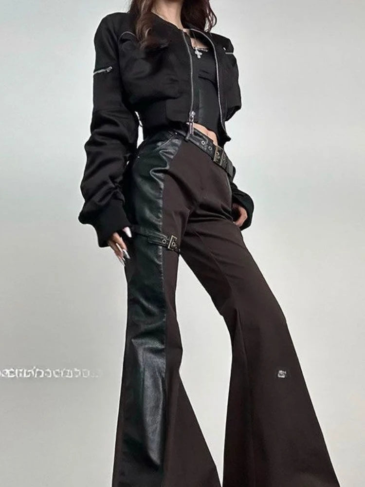 Women’s Cropped Baseball Bomber Jacket – Black Zip-Up Spring Outerwear