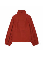 Women’s Red Cropped Bomber Jacket – Loose Fit Stand Collar Coat