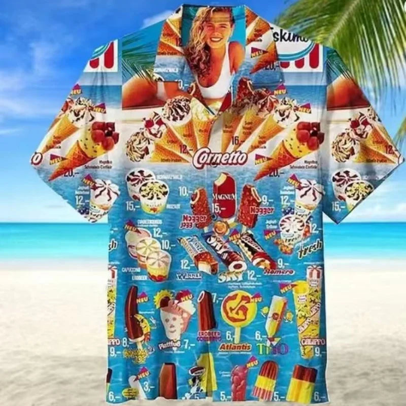 Men’s Cat Print Button-Up Shirt – Oversized Short Sleeve Summer Hawaiian Top