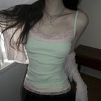 Lace Trim Patchwork Camisole – Women’s Y2K Spaghetti Strap Tank Top