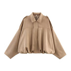 Suede Oversized Bomber Jacket – Women’s Long Sleeve Zip-Up Coat