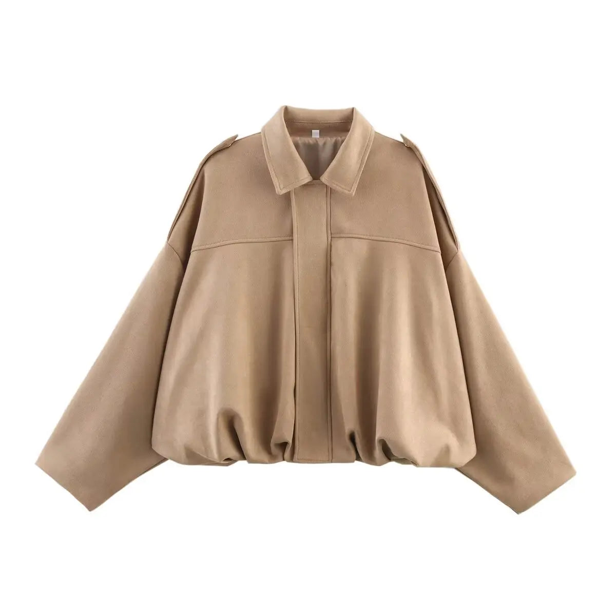 Suede Oversized Bomber Jacket – Women’s Long Sleeve Zip-Up Coat