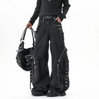 Men’s Multi Pocket Patchwork Jeans – Wide Leg Streetwear Denim Pants