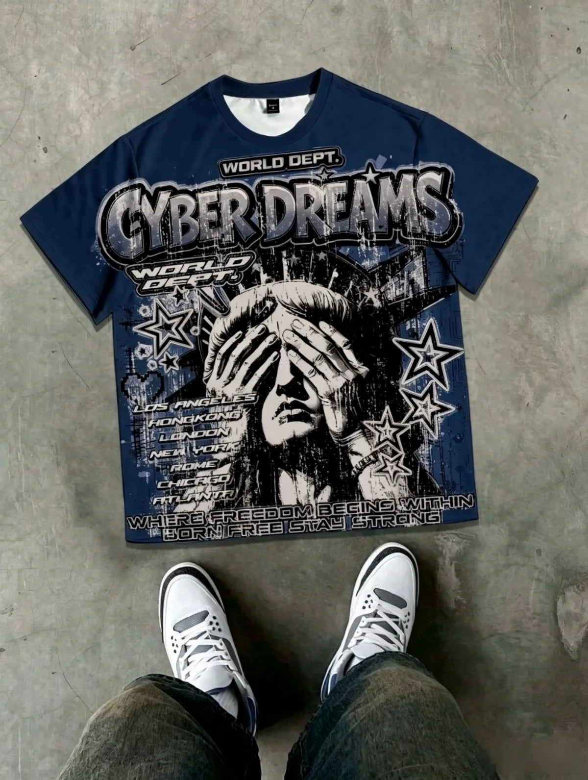 Men’s Statue of Liberty Graphic T-Shirt – Gothic Streetwear Cotton Tee