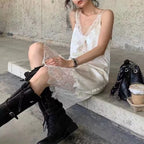 Silky Lace Strap Slip Dress – Women’s Deep V Neck Sleeveless Mini Dress