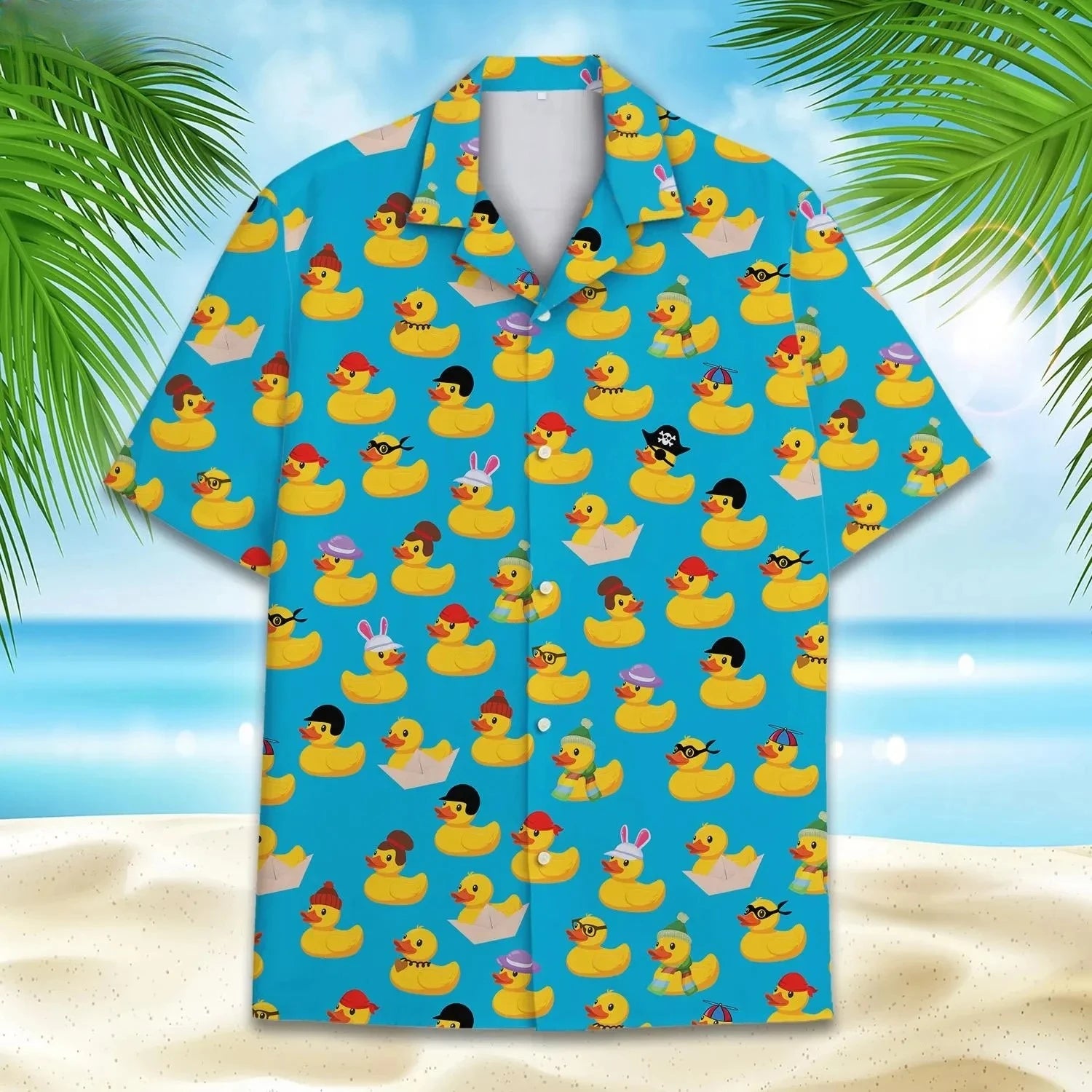 Men’s Neon Rubber Duck Hawaiian Shirt – Fun Printed Short Sleeve Button-Up