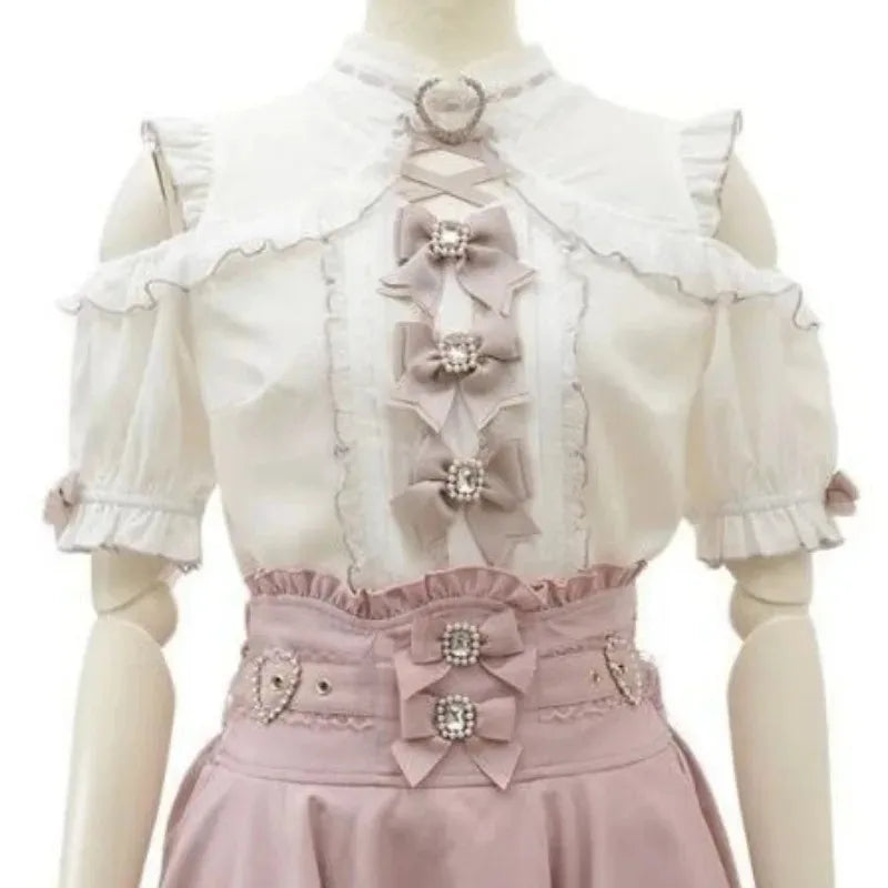 Lolita Bow Lace Blouse – Women’s Black & White Long Sleeve Shirt