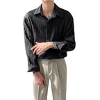 Men’s Pleated Long Sleeve Shirt – Loose Fit Korean Casual Dress Shirt
