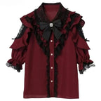 Lolita Bow Lace Blouse – Women’s Black & White Long Sleeve Shirt