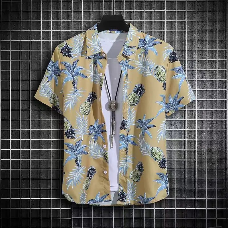 Men’s Cat Print Button-Up Shirt – Oversized Short Sleeve Summer Hawaiian Top