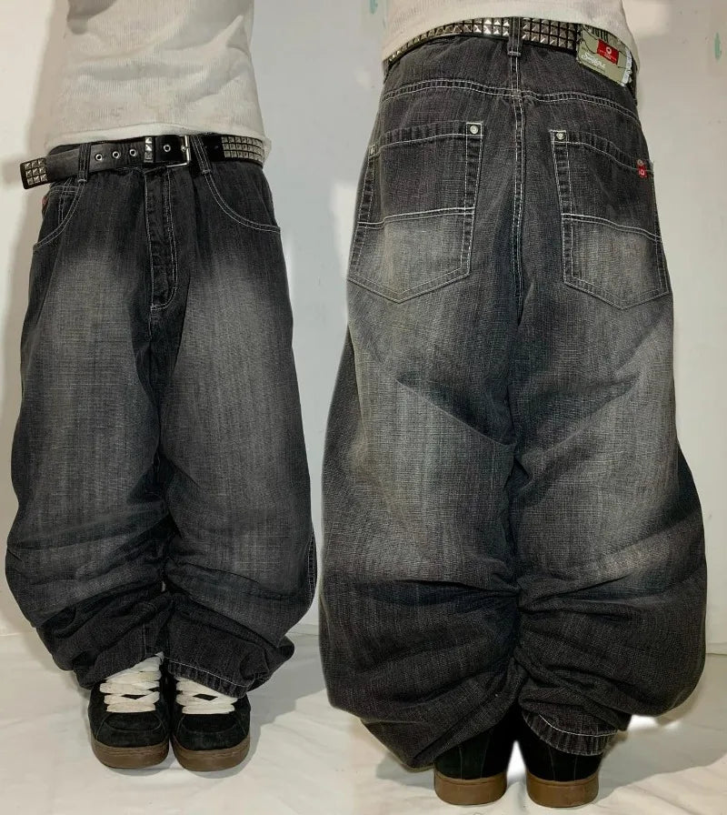 Men’s Gothic Washed Wide Leg Jeans – Vintage Baggy Streetwear Pants
