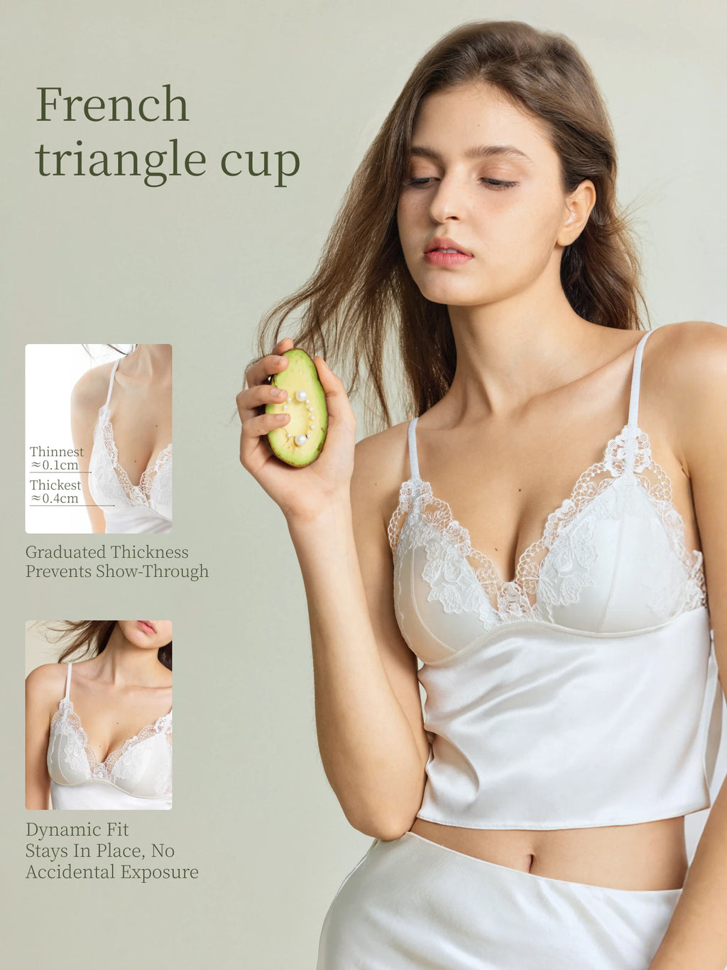French Lace Satin Camisole Top – Women’s V Neck Strap Tank