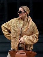 Women’s Sequin Bomber Jacket – Chic Long Sleeve Fall Outerwear