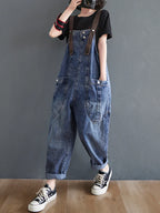 Women’s High Waist Denim Overalls – Loose Fit Cropped Summer Pants