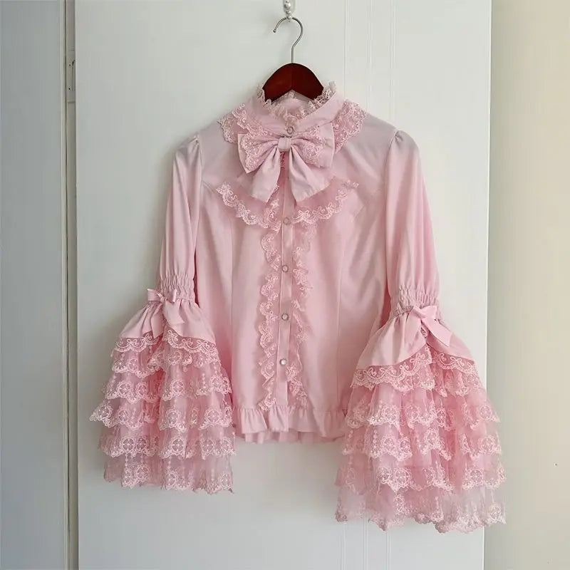 Sweet Lolita Ruffled Blouse – Women’s Puff Sleeve Lace Top