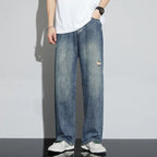 Men’s Vintage Ripped Baggy Jeans – Distressed Straight Leg Denim Pants