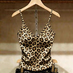Vintage Leopard Lace Patchwork Cami – Women’s Y2K Sleeveless Summer Top