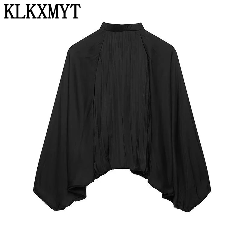 Women’s Cropped Satin Bomber Jacket – Black Zip-Up Streetwear Coat