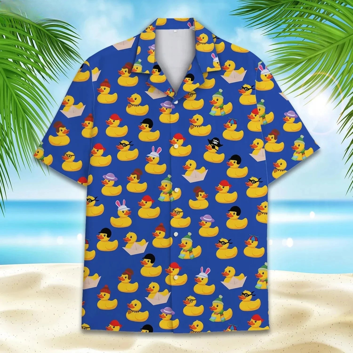 Men’s Neon Rubber Duck Hawaiian Shirt – Fun Printed Short Sleeve Button-Up