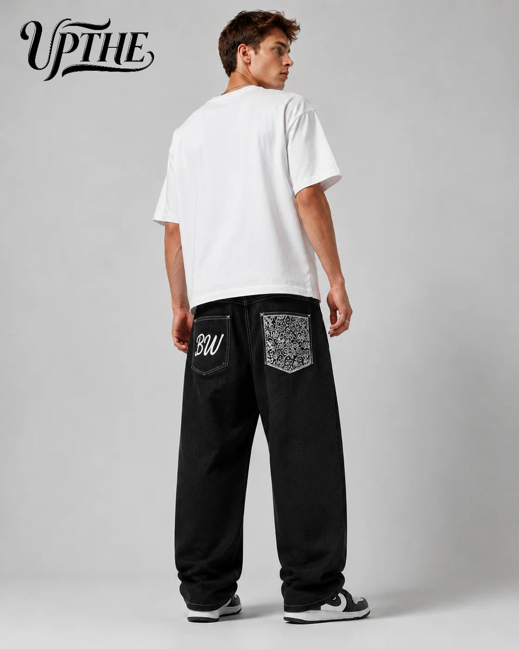 Men’s Black Baggy Wide Leg Jeans – Oversized Streetwear Denim Pants