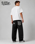 Men’s Black Baggy Wide Leg Jeans – Oversized Streetwear Denim Pants