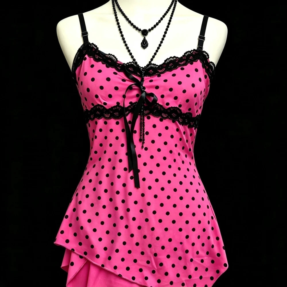 Vintage Leopard Lace Patchwork Cami – Women’s Y2K Sleeveless Summer Top