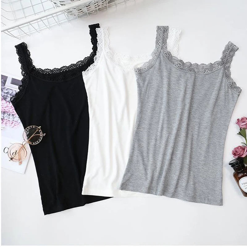 Lace Trim Sleeveless Tank Top – Women’s Summer Camisole Vest