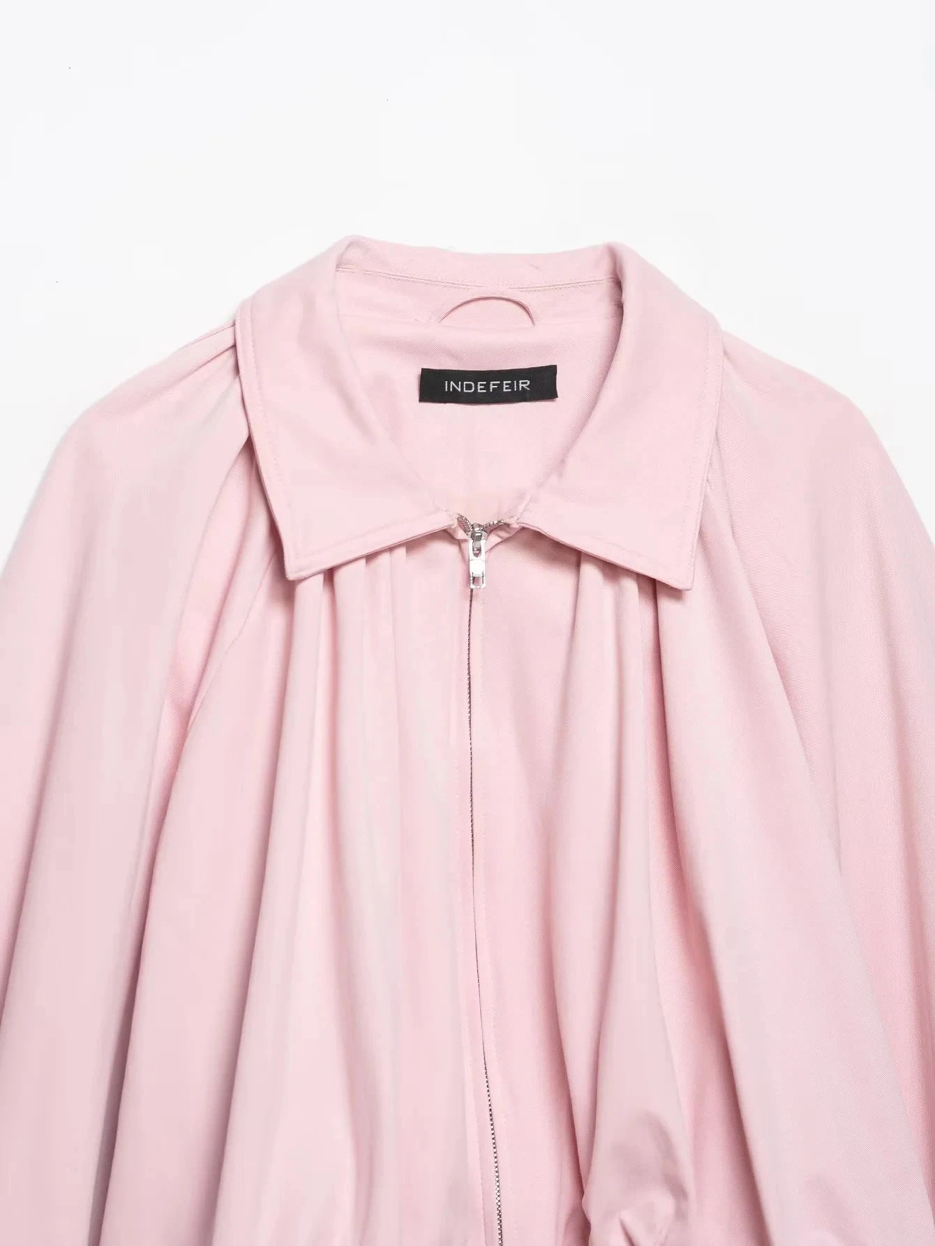 Women’s Pink Lantern Sleeve Bomber Jacket – Chic Zip-Up Spring Coat