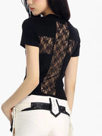 Y2K Lace Back Slim Fit T-Shirt – Women’s Short Sleeve Summer Top