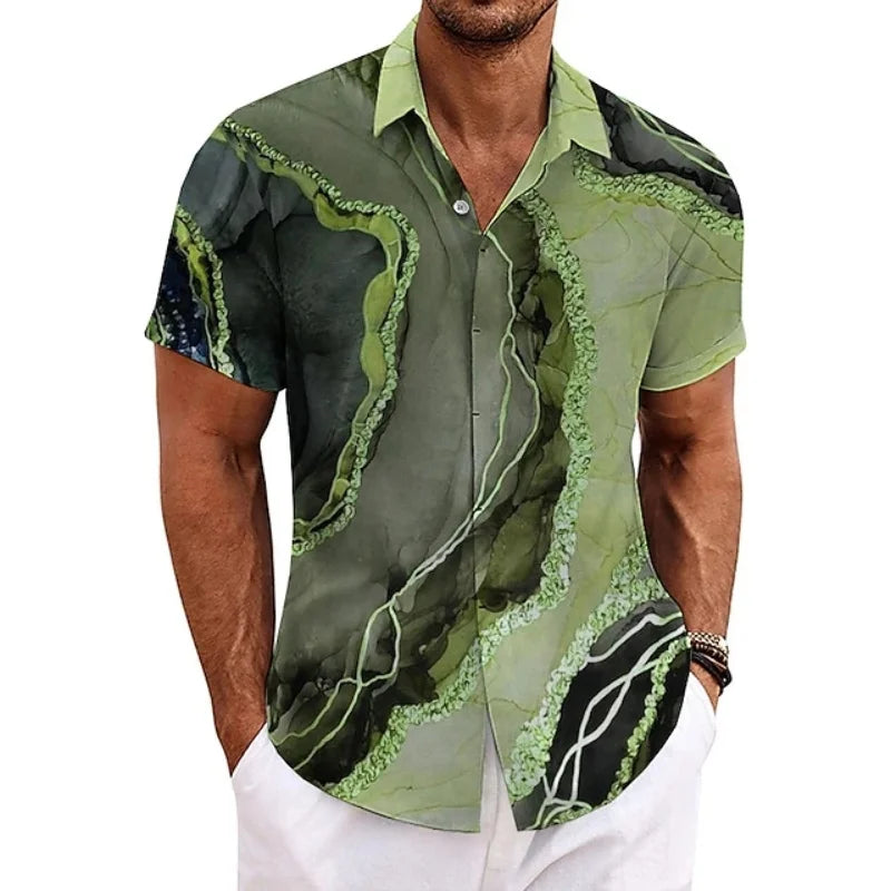 Men’s Vintage Patchwork Printed Shirt – Short Sleeve Tropical Vacation Top