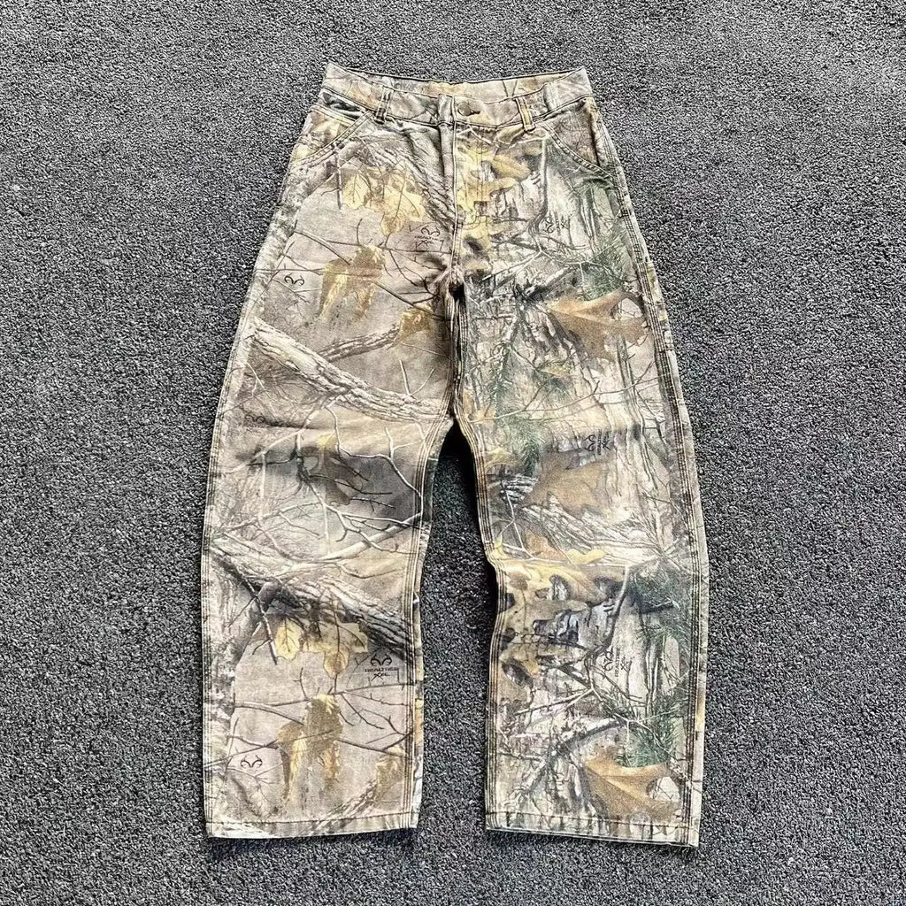 Men’s Leopard Wide Leg Jeans – Loose Straight Streetwear Denim Pants
