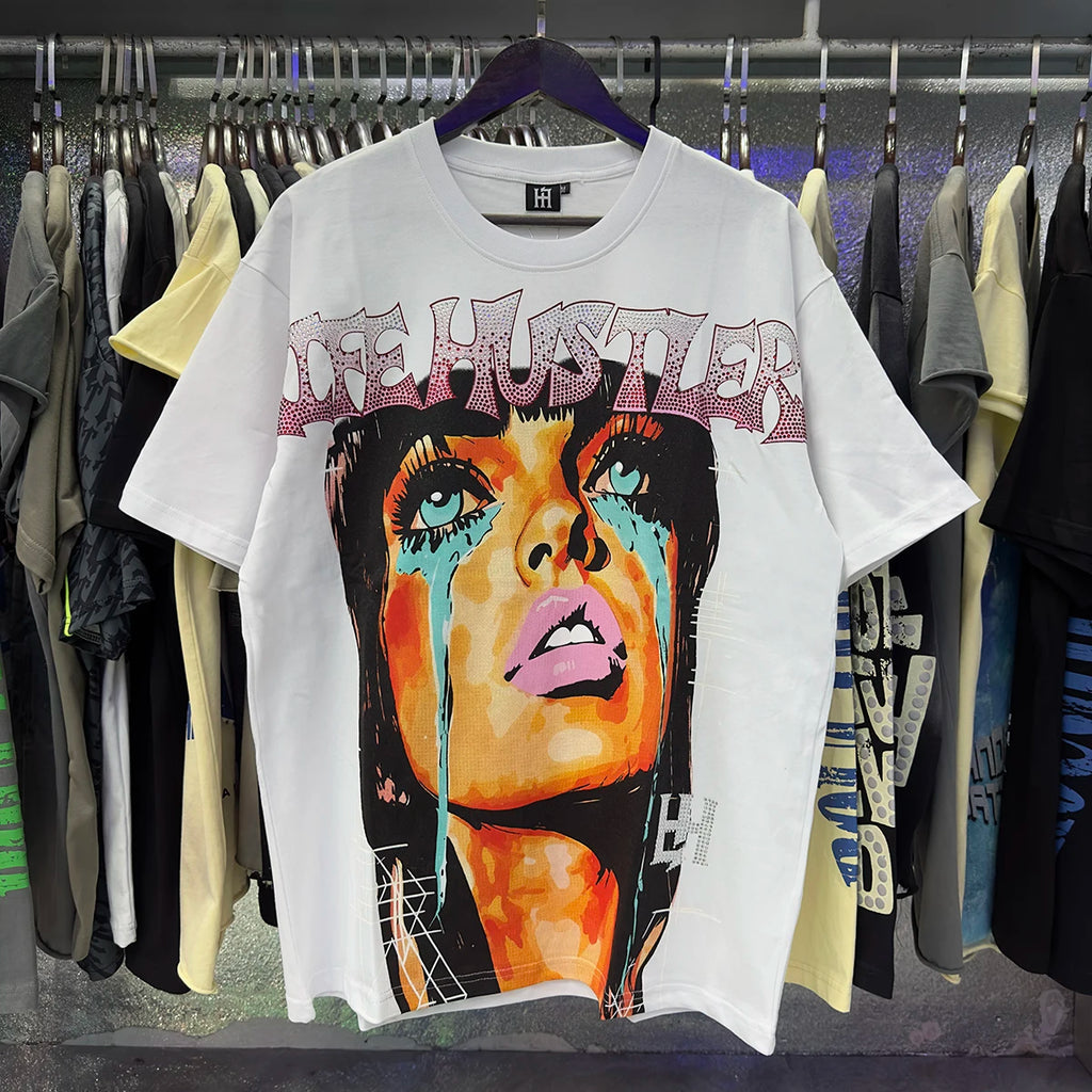 Unisex Crying Woman Graphic T-Shirt – Oversized Diamond Print Cotton Tee