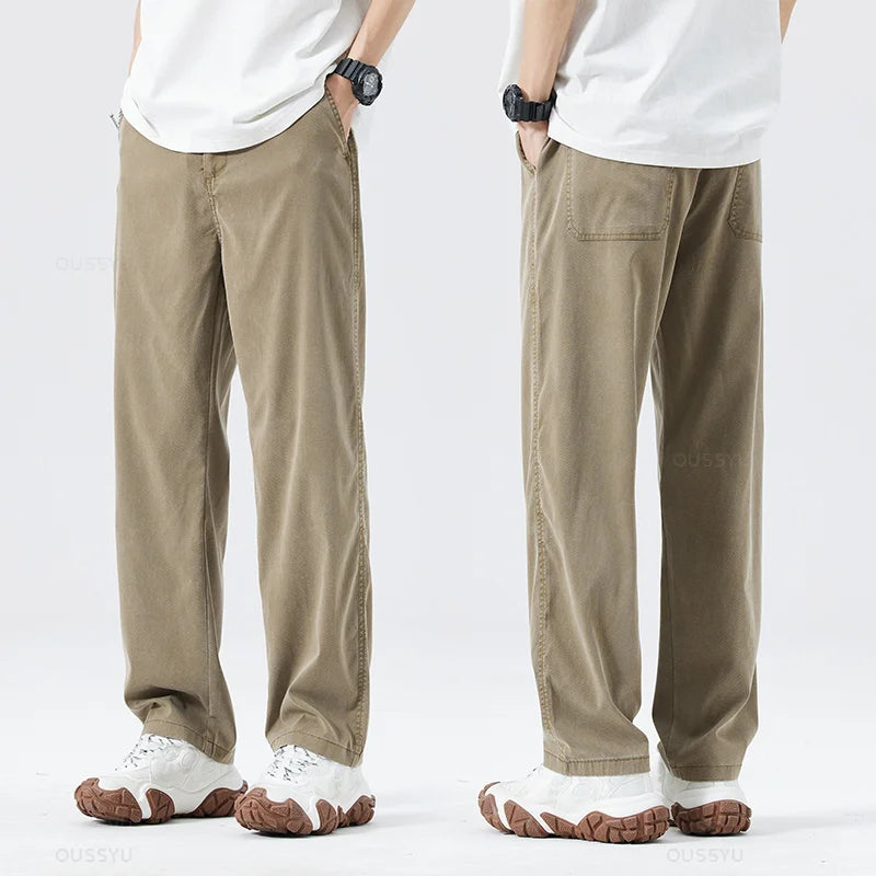 Men’s Lightweight Lyocell Straight Pants – Loose Fit Summer Trousers