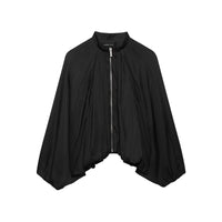 Women’s Cropped Satin Bomber Jacket – Black Zip-Up Streetwear Coat