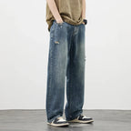 Men’s Vintage Ripped Baggy Jeans – Distressed Straight Leg Denim Pants