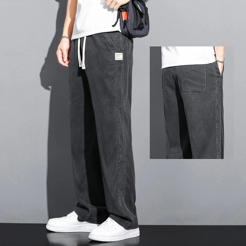 Men’s Lightweight Lyocell Straight Pants – Loose Fit Summer Trousers