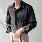 Men’s Pleated Long Sleeve Shirt – Loose Fit Korean Casual Dress Shirt