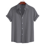 Men’s Cotton Short Sleeve Lapel Shirt – Solid Color Casual Summer Top