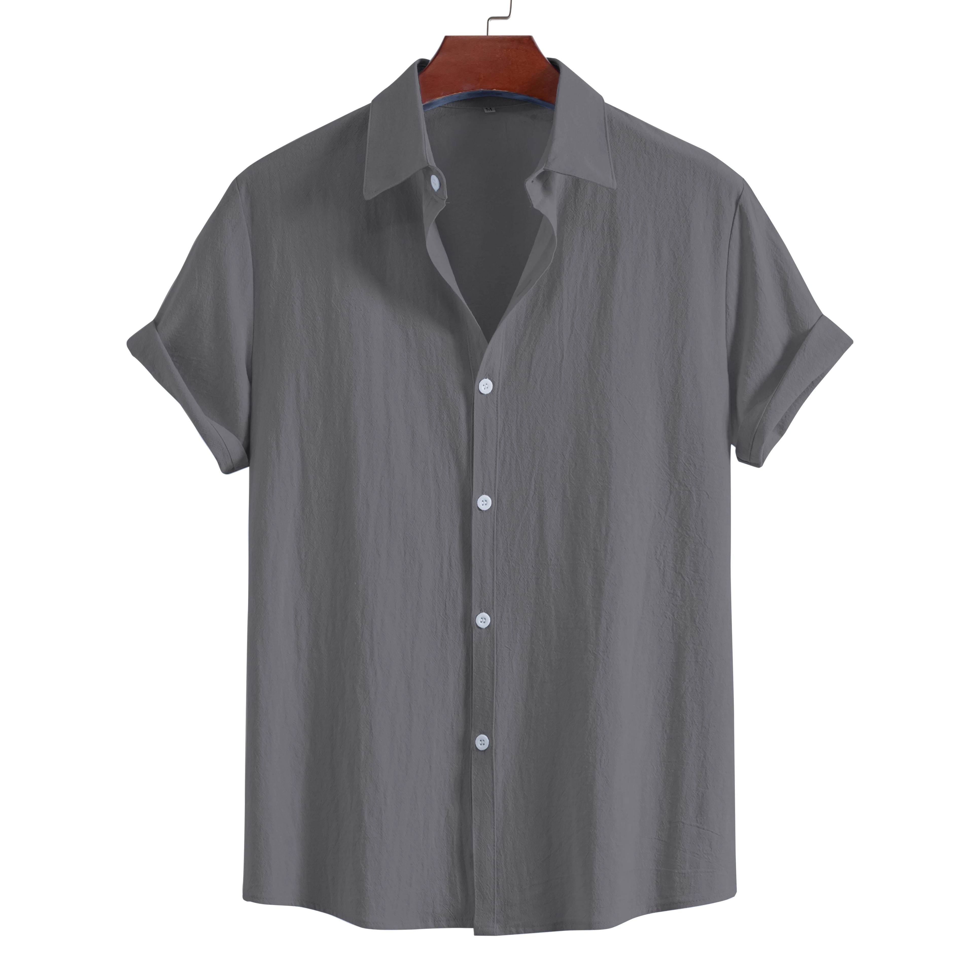 Men’s Cotton Short Sleeve Lapel Shirt – Solid Color Casual Summer Top