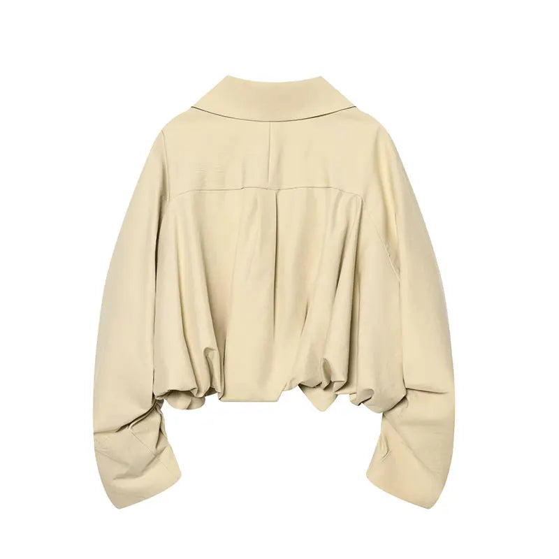 Chic Pleated Bomber Jacket – Women’s Casual Long Sleeve Coat