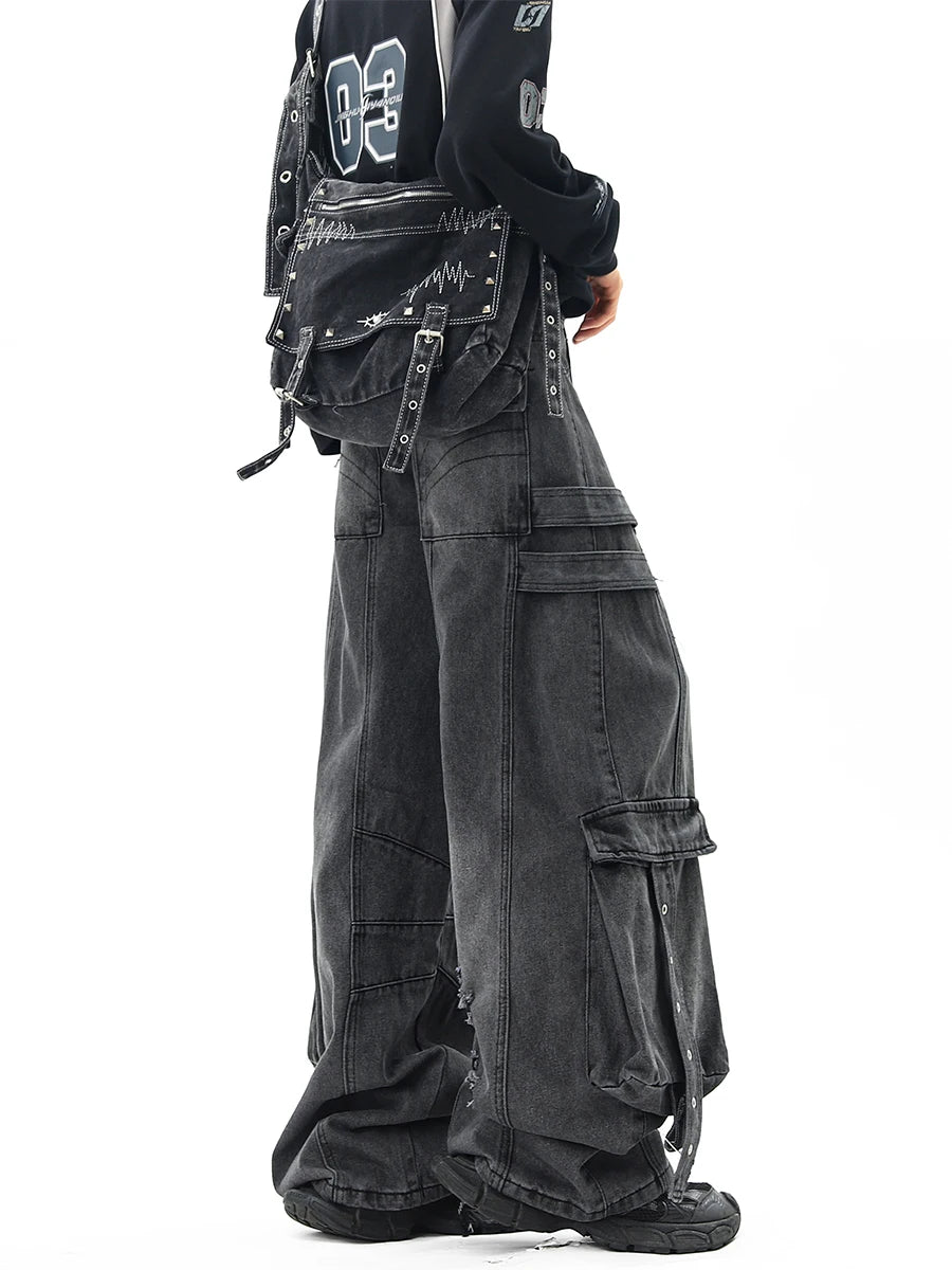 Men’s Cargo Denim Jeans – Straight Leg Adjustable Waist Trousers
