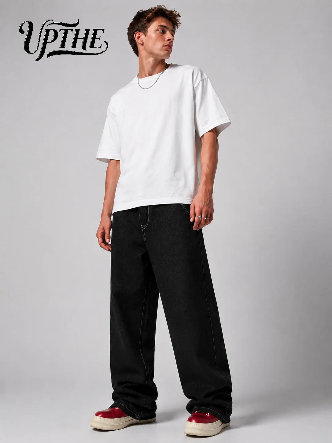Men’s Black Baggy Wide Leg Jeans – Oversized Streetwear Denim Pants