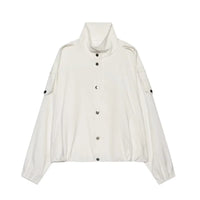 Women’s High Neck Bomber Jacket – Long Sleeve Shoulder Pad Outerwear