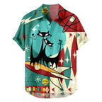 Men’s Cat Print Button-Up Shirt – Oversized Short Sleeve Summer Hawaiian Top