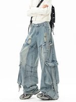Men’s Cargo Denim Jeans – Straight Leg Adjustable Waist Trousers