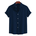 Men’s Cotton Short Sleeve Lapel Shirt – Solid Color Casual Summer Top