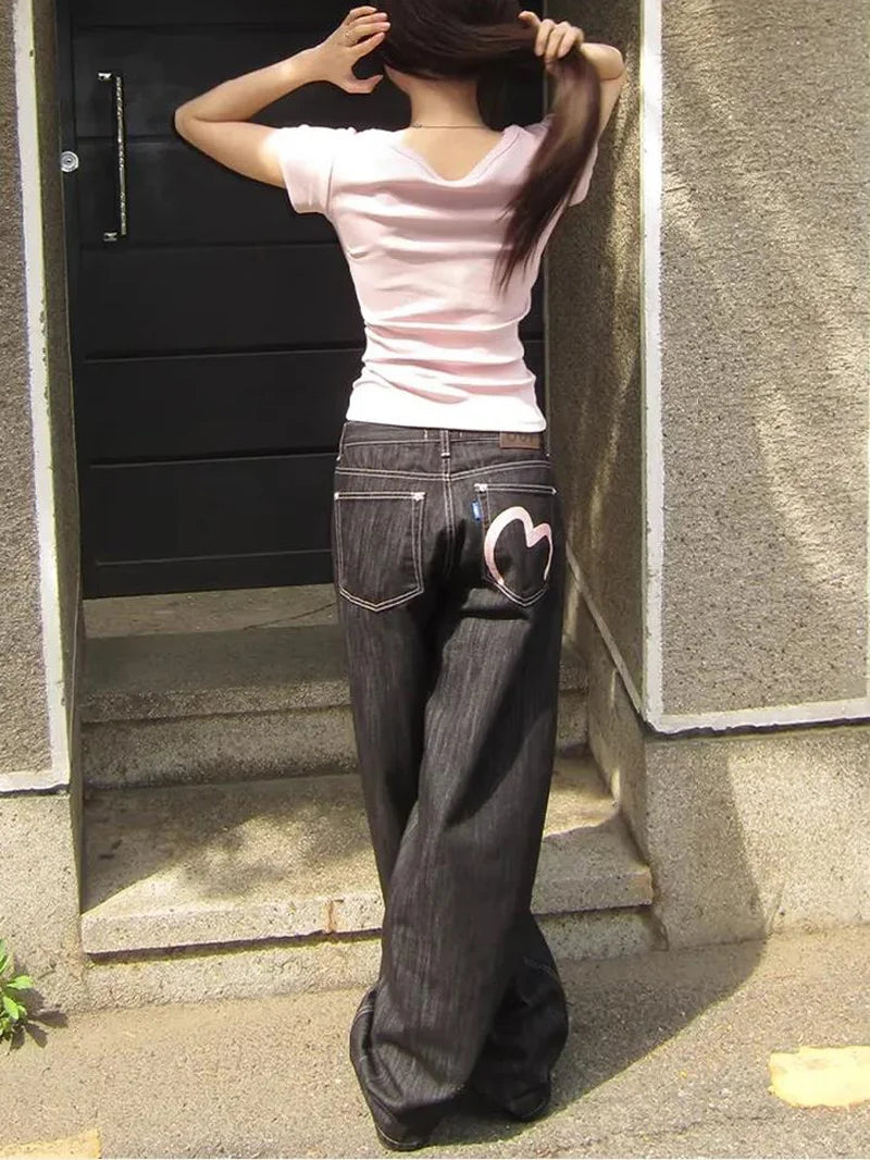 Women’s Y2K Wide Leg Baggy Jeans – Vintage Grunge Denim Pants
